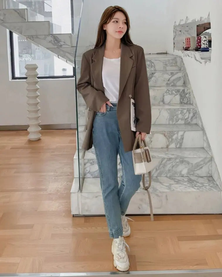 Oversized Women Jacket Loose Double Breasted Female Suit Coats Elegant - Blade & Thread