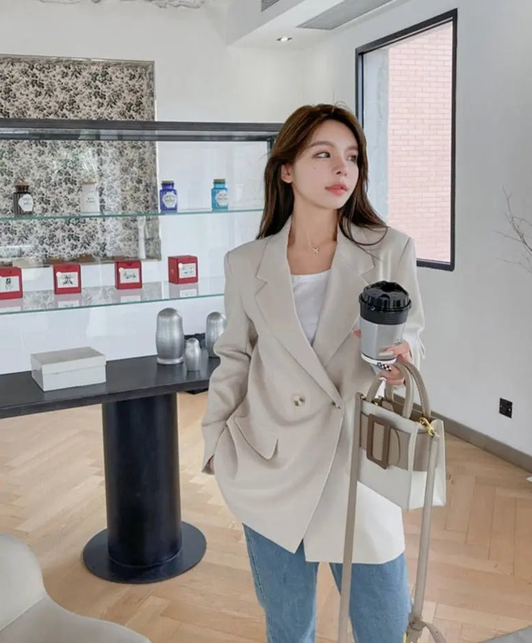 Oversized Women Jacket Loose Double Breasted Female Suit Coats Elegant - Blade & Thread