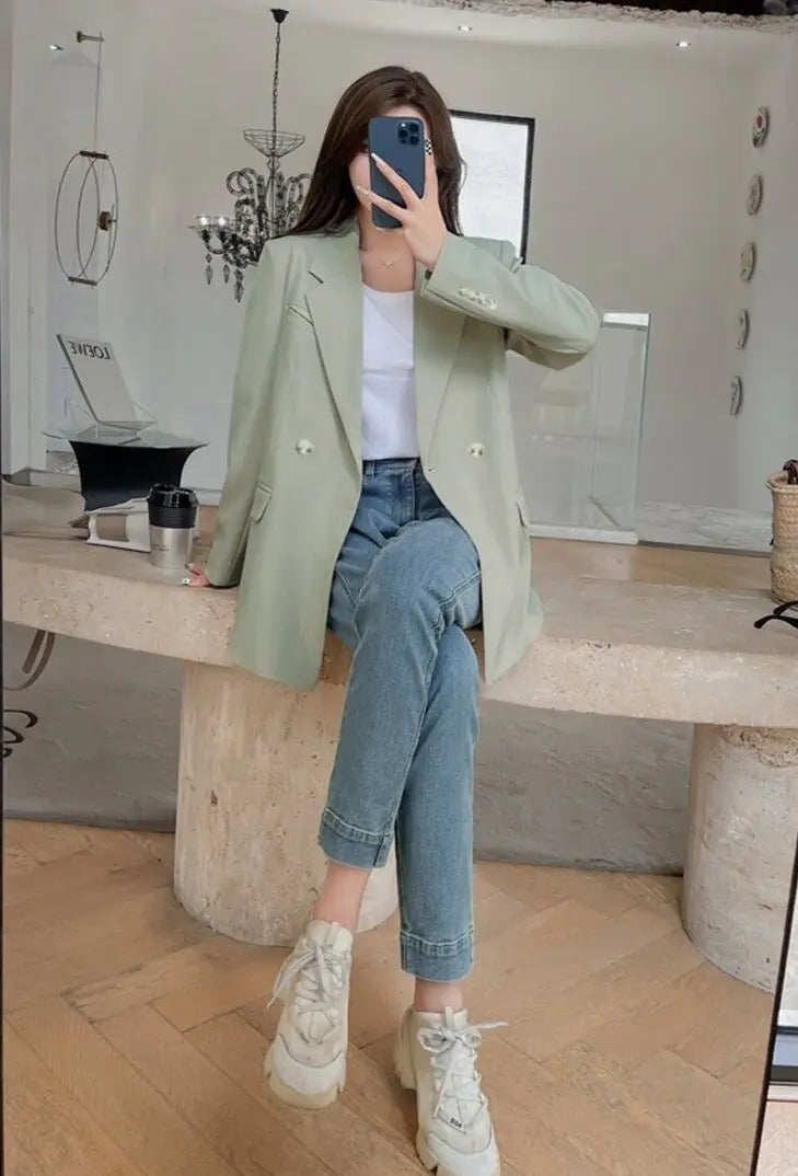 Oversized Women Jacket Loose Double Breasted Female Suit Coats Elegant - Blade & Thread