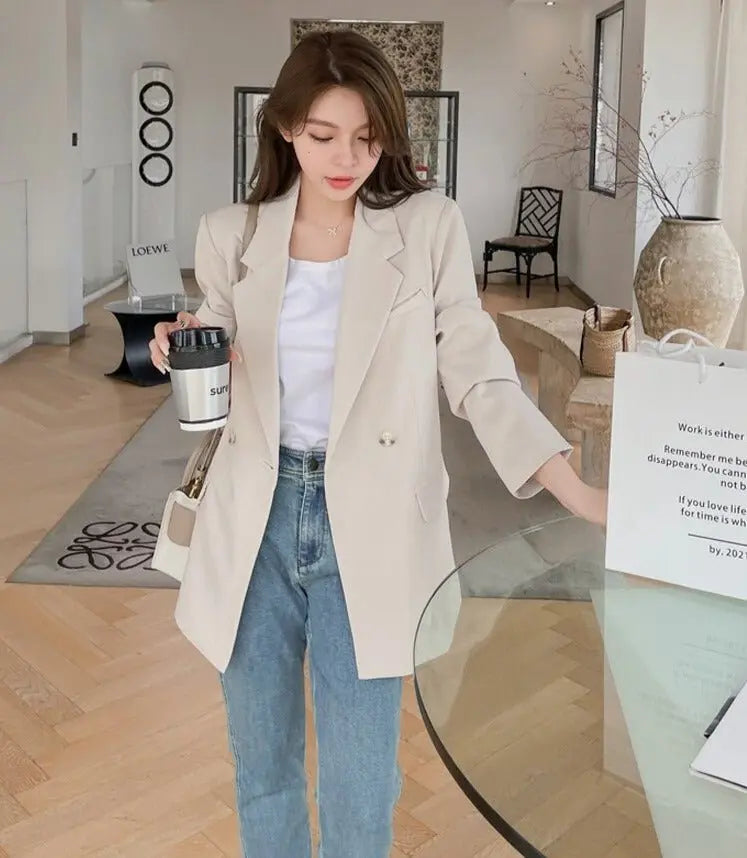 Oversized Women Jacket Loose Double Breasted Female Suit Coats Elegant - Blade & Thread