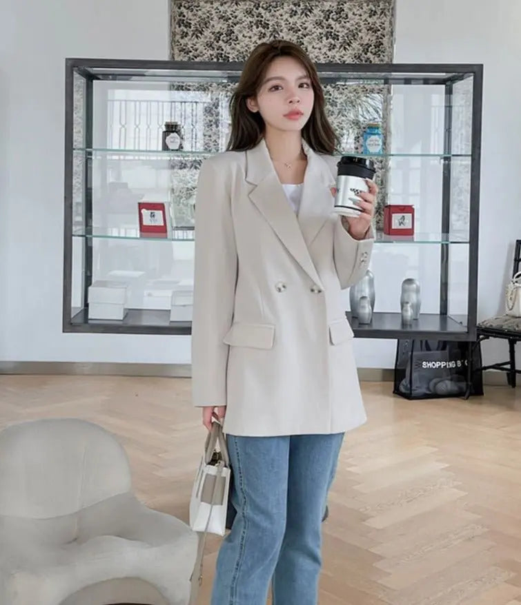 Oversized Women Jacket Loose Double Breasted Female Suit Coats Elegant - Blade & Thread