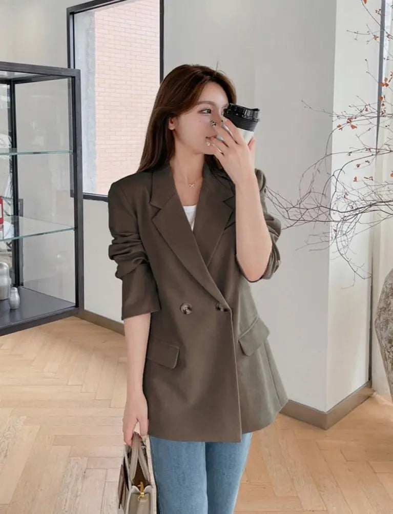 Oversized Women Jacket Loose Double Breasted Female Suit Coats Elegant - Blade & Thread