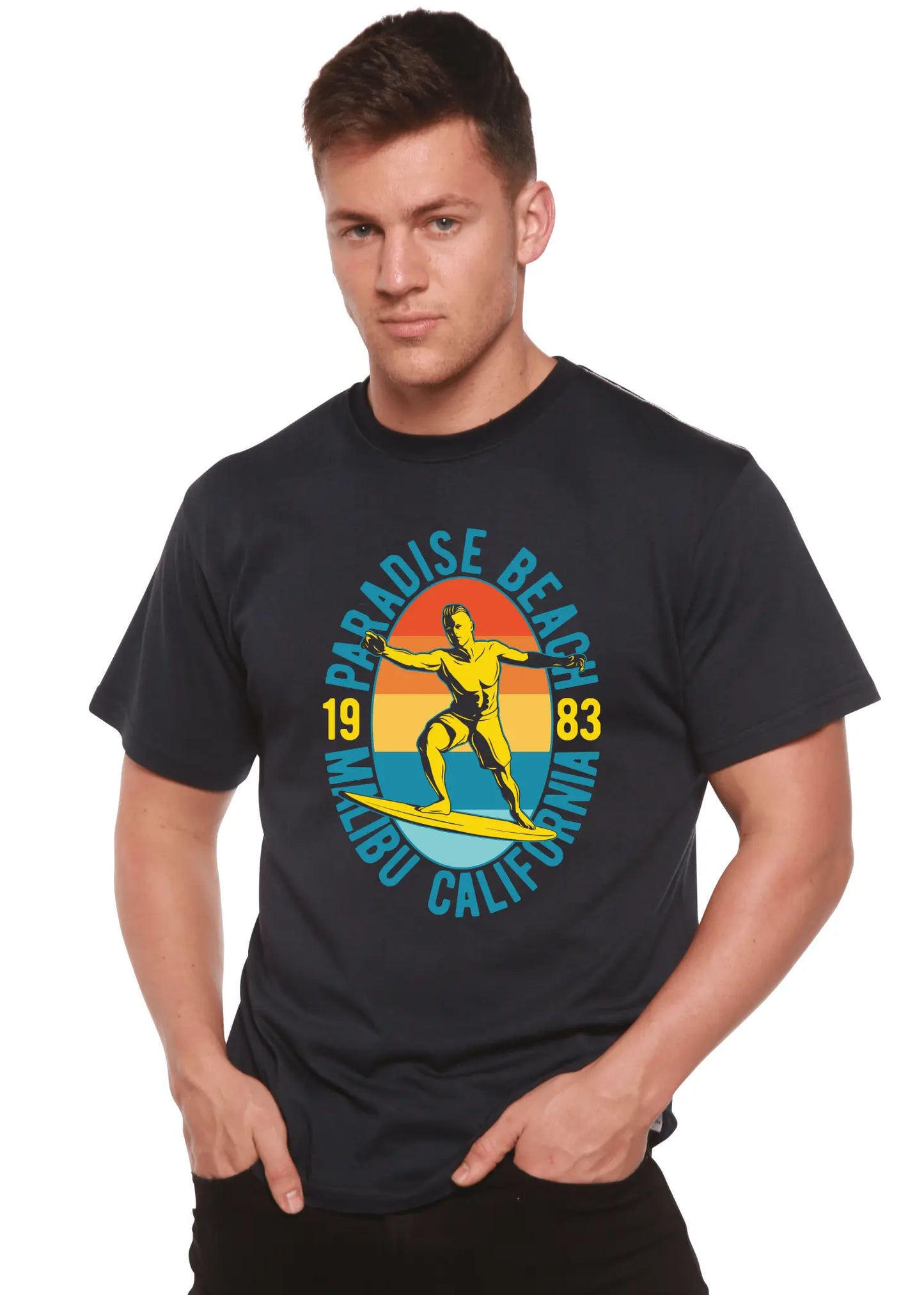 Paradise Beach 1983 Men's Bamboo Viscose/Organic Cotton Short Sleeve Graphic T-Shirt - Blade & Thread