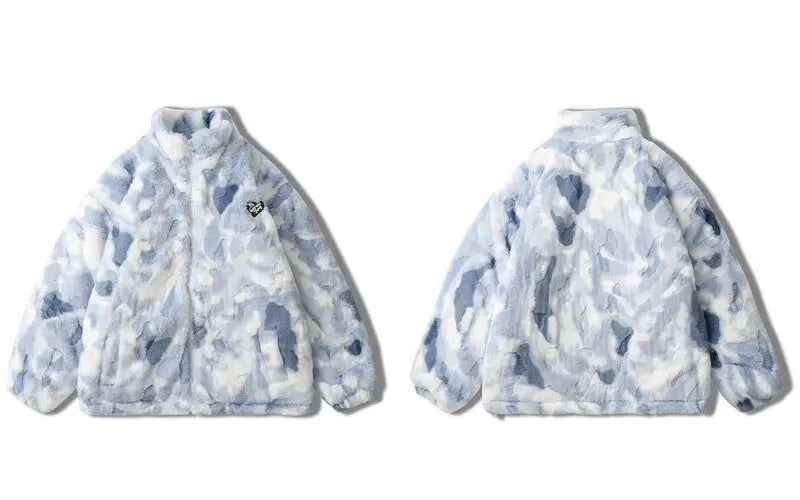 Parkas Winter Jacket Streetwear Tie Dye Fuzzy Fluffy Thicken Warm Padded Coats - Blade & Thread