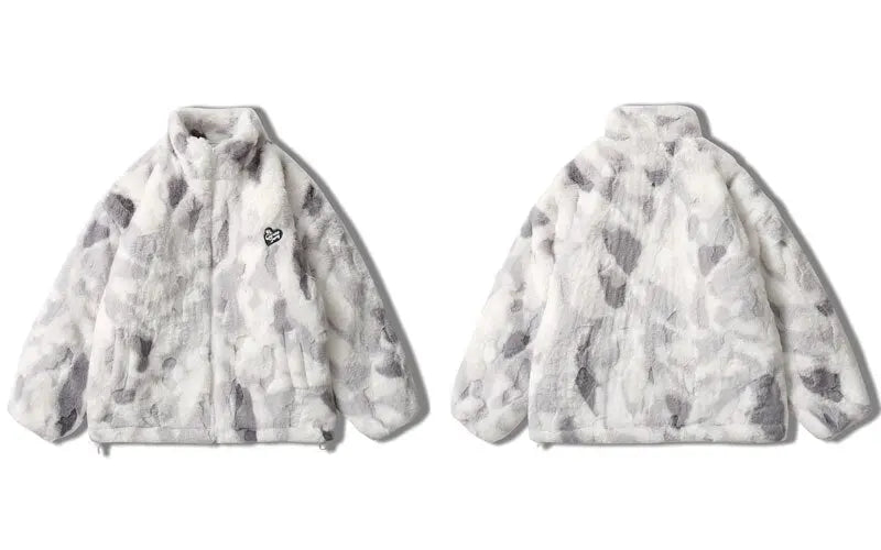 Parkas Winter Jacket Streetwear Tie Dye Fuzzy Fluffy Thicken Warm Padded Coats - Blade & Thread