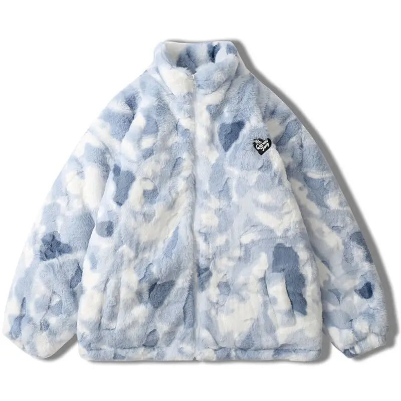 Parkas Winter Jacket Streetwear Tie Dye Fuzzy Fluffy Thicken Warm Padded Coats - Blade & Thread