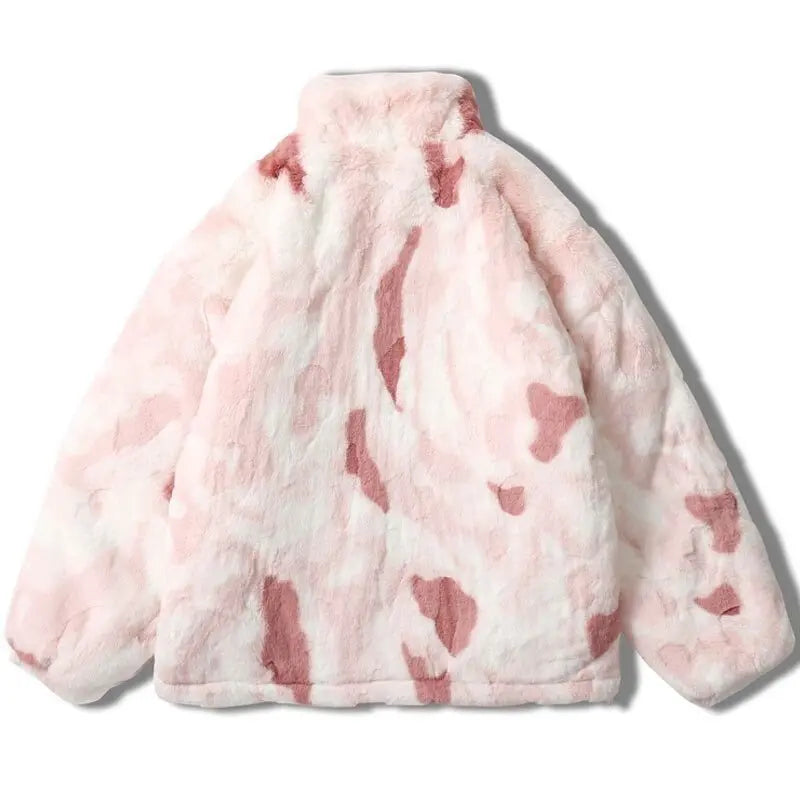 Parkas Winter Jacket Streetwear Tie Dye Fuzzy Fluffy Thicken Warm Padded Coats - Blade & Thread