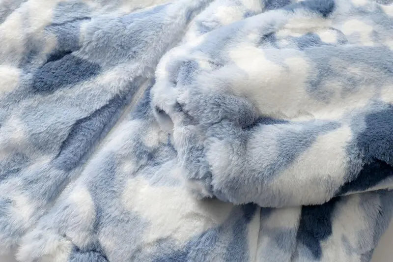Parkas Winter Jacket Streetwear Tie Dye Fuzzy Fluffy Thicken Warm Padded Coats - Blade & Thread
