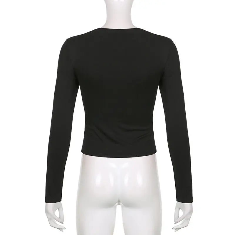 Patchwork Slim Tops Tee Long Sleeves Square Collar Retro Casual Tshirts - Blade & Thread
