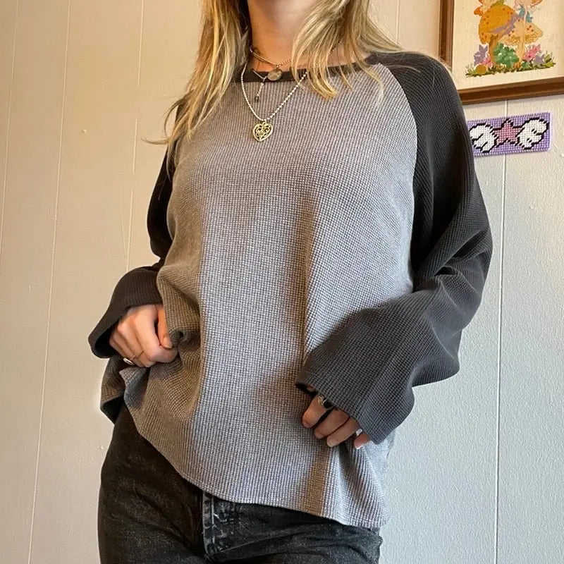 Patchwork T Shirt Knitted Harajuku Vintage Pullovers Casual Basic Kawaii Tee - Blade & Thread