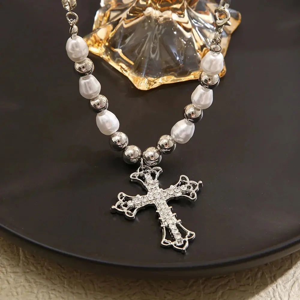 pearl cross necklace Pendant - Blade & Thread