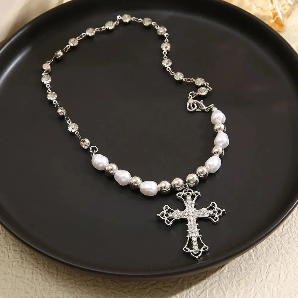 pearl cross necklace Pendant - Blade & Thread