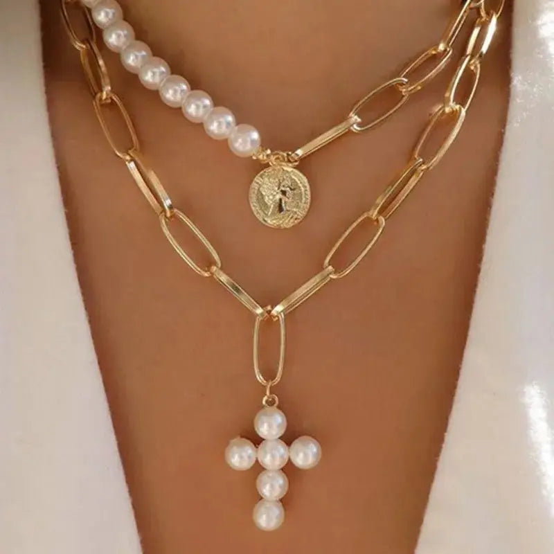 pearl cross necklace Pendant - Blade & Thread