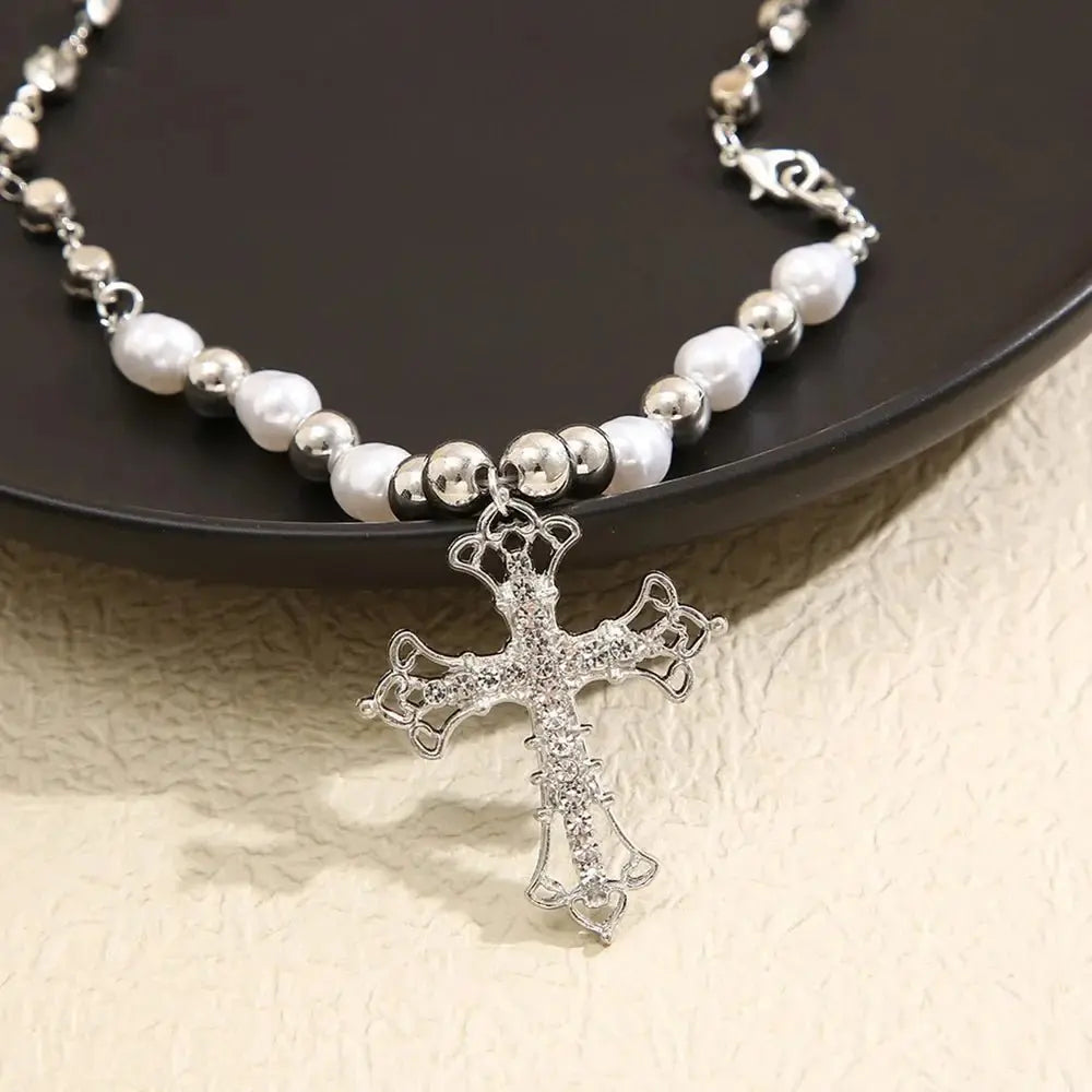 pearl cross necklace Pendant - Blade & Thread