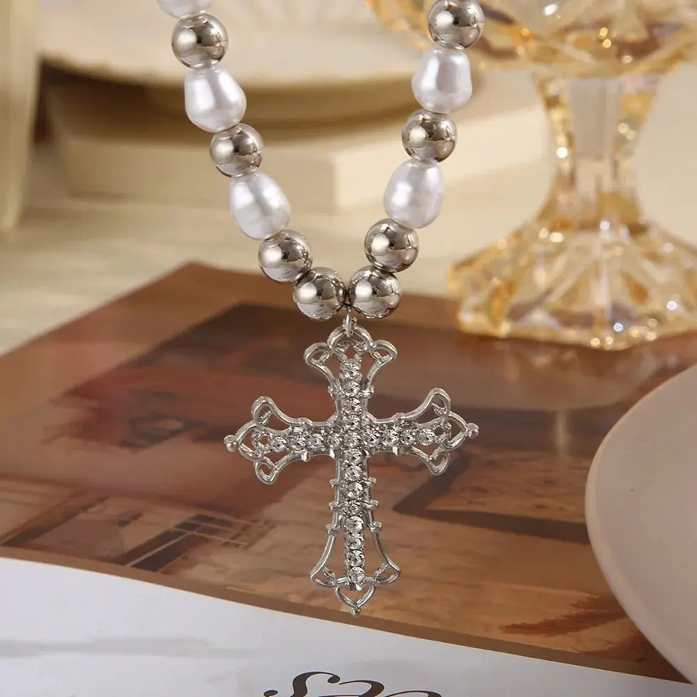 pearl cross necklace Pendant - Blade & Thread