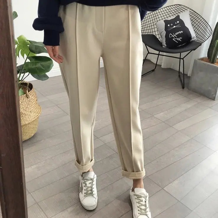 Pencil Pants Wool Pants Female Autumn High Waist Loose Trousers Capris - Blade & Thread