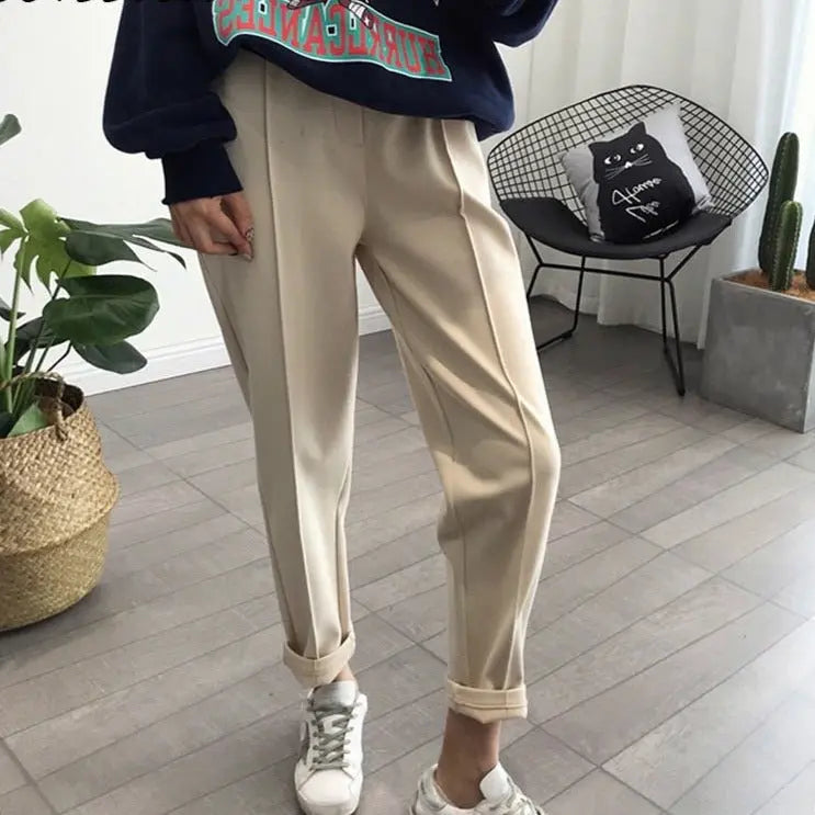 Pencil Pants Wool Pants Female Autumn High Waist Loose Trousers Capris - Blade & Thread