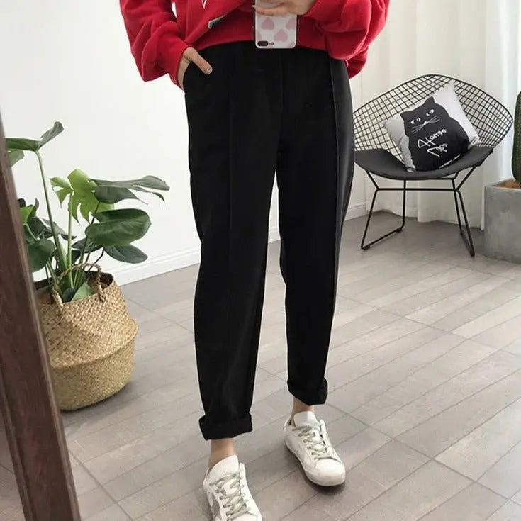 Pencil Pants Wool Pants Female Autumn High Waist Loose Trousers Capris - Blade & Thread