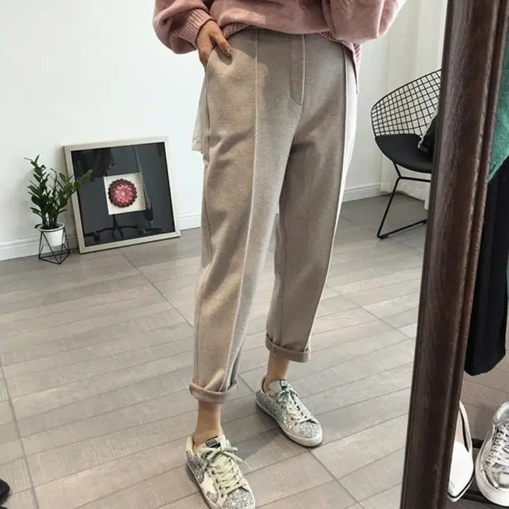 Pencil Pants Wool Pants Female Autumn High Waist Loose Trousers Capris - Blade & Thread