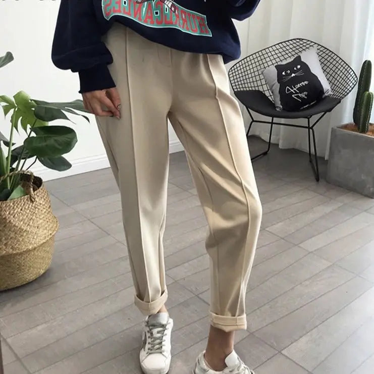 Pencil Pants Wool Pants Female Autumn High Waist Loose Trousers Capris - Blade & Thread