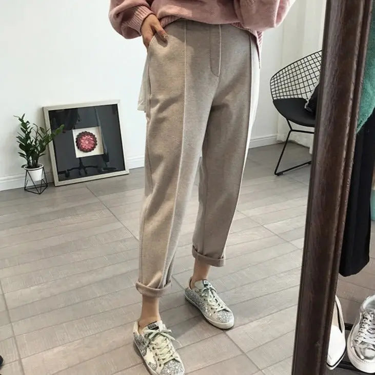 Pencil Pants Wool Pants Female Autumn High Waist Loose Trousers Capris - Blade & Thread