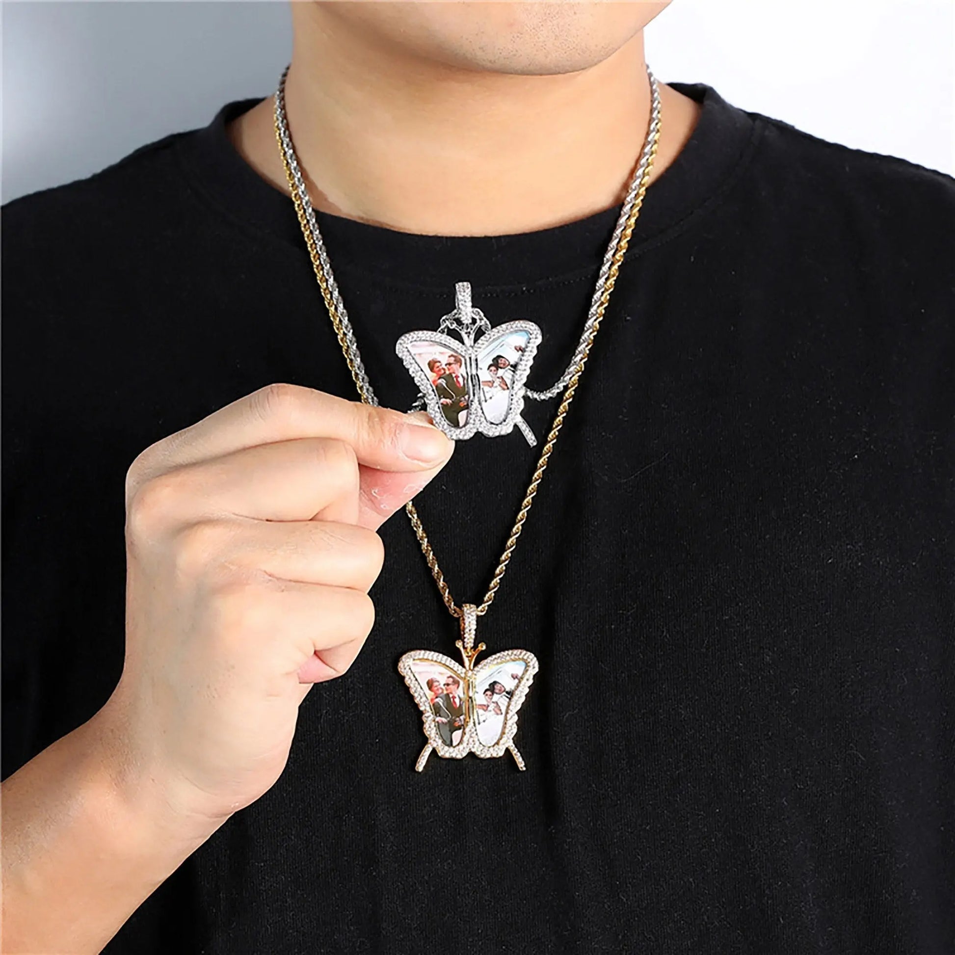 Personalised Butterfly Locket Necklace For Opening Print Two Photo Pendant - Blade & Thread