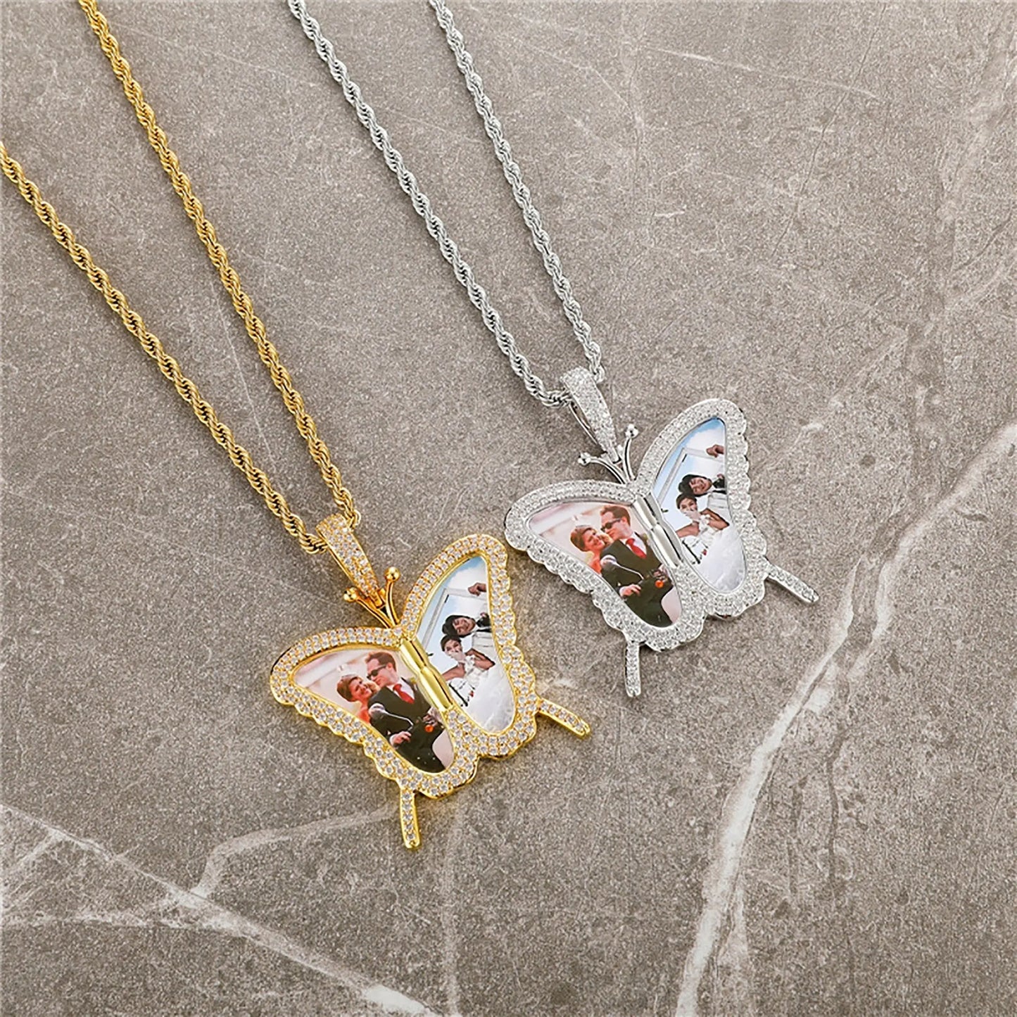 Personalised Butterfly Locket Necklace For Opening Print Two Photo Pendant - Blade & Thread