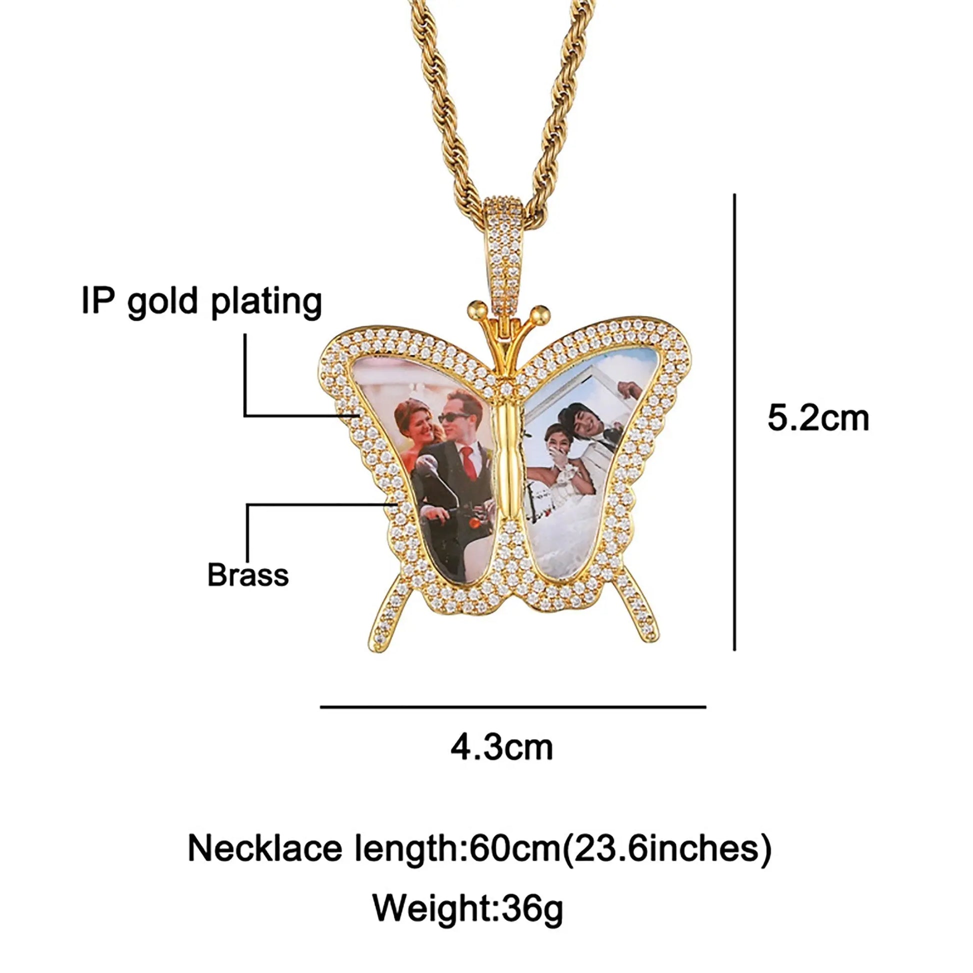 Personalised Butterfly Locket Necklace For Opening Print Two Photo Pendant - Blade & Thread