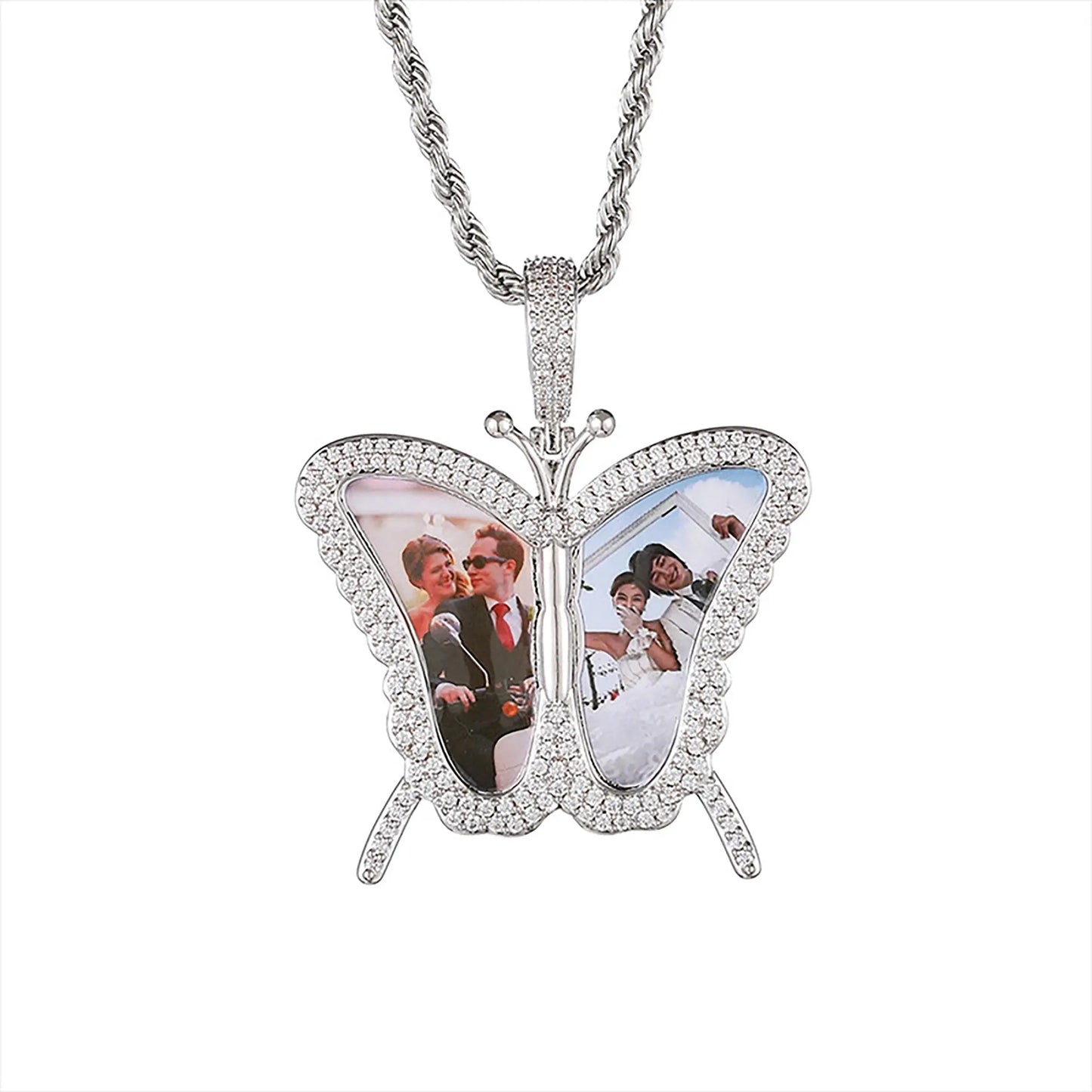 Personalised Butterfly Locket Necklace For Opening Print Two Photo Pendant - Blade & Thread