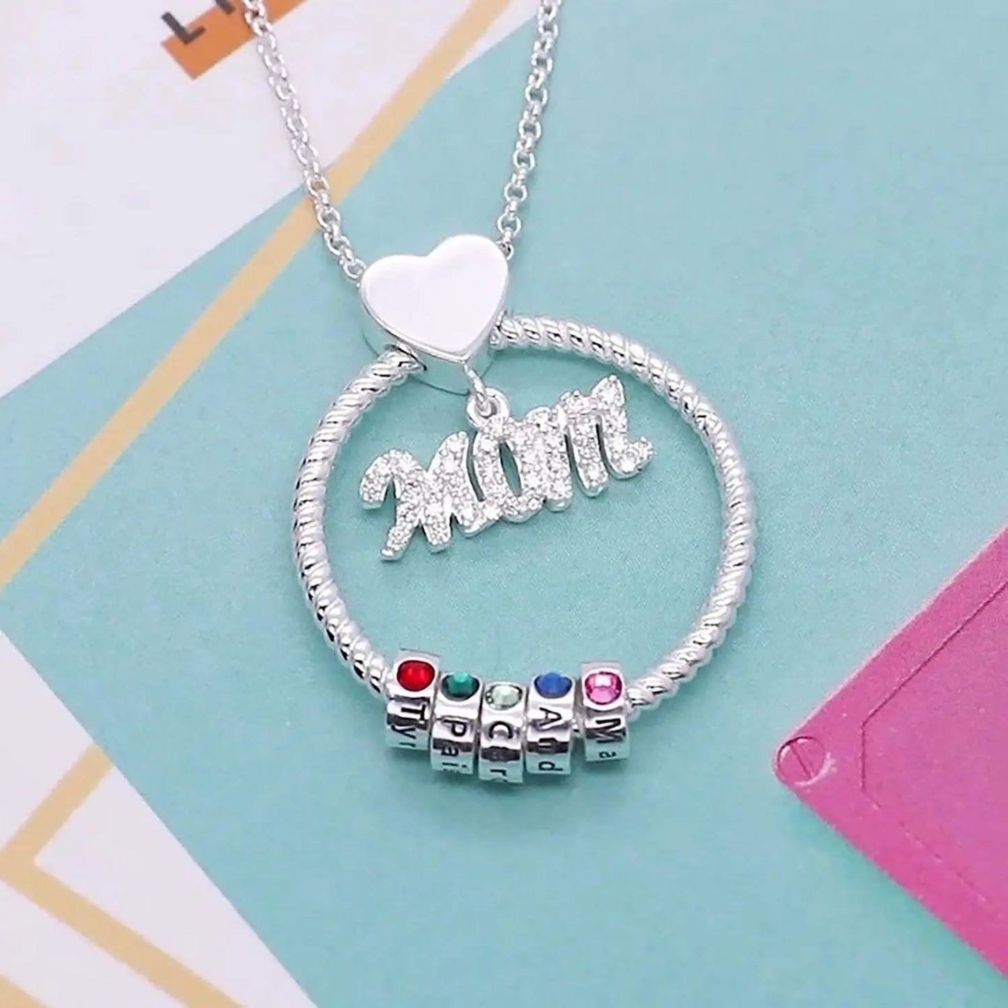 Personalised Circle Pendant Engraved Name Necklace With Birthstone Family Necklace - Blade & Thread