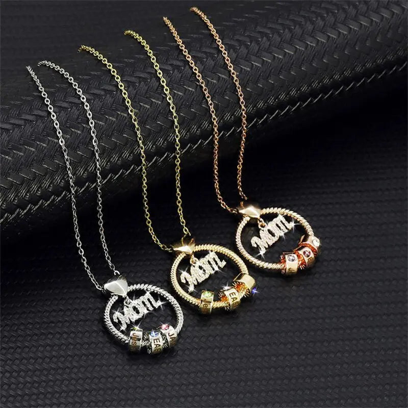 Personalised Circle Pendant Engraved Name Necklace With Birthstone Family Necklace - Blade & Thread