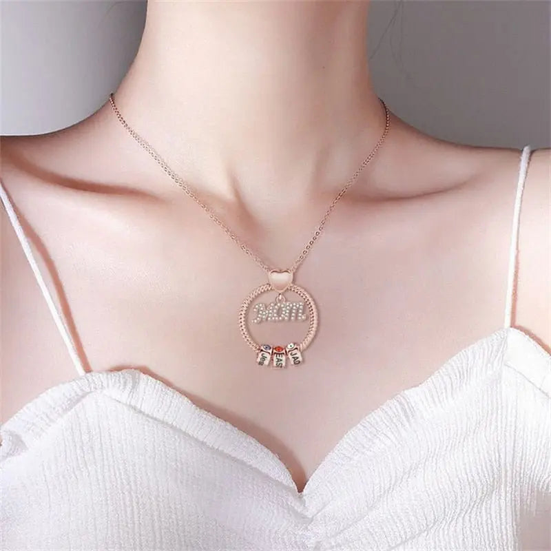Personalised Circle Pendant Engraved Name Necklace With Birthstone Family Necklace - Blade & Thread