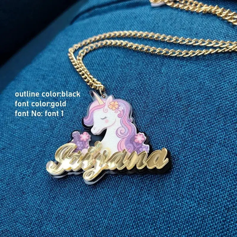 Personalised Kids Pendants acrylic Any Cartoon Character Nameplate Necklaces - Blade & Thread
