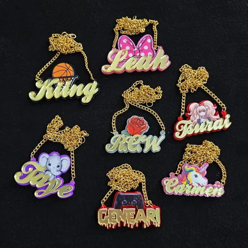 Personalised Kids Pendants acrylic Any Cartoon Character Nameplate Necklaces - Blade & Thread