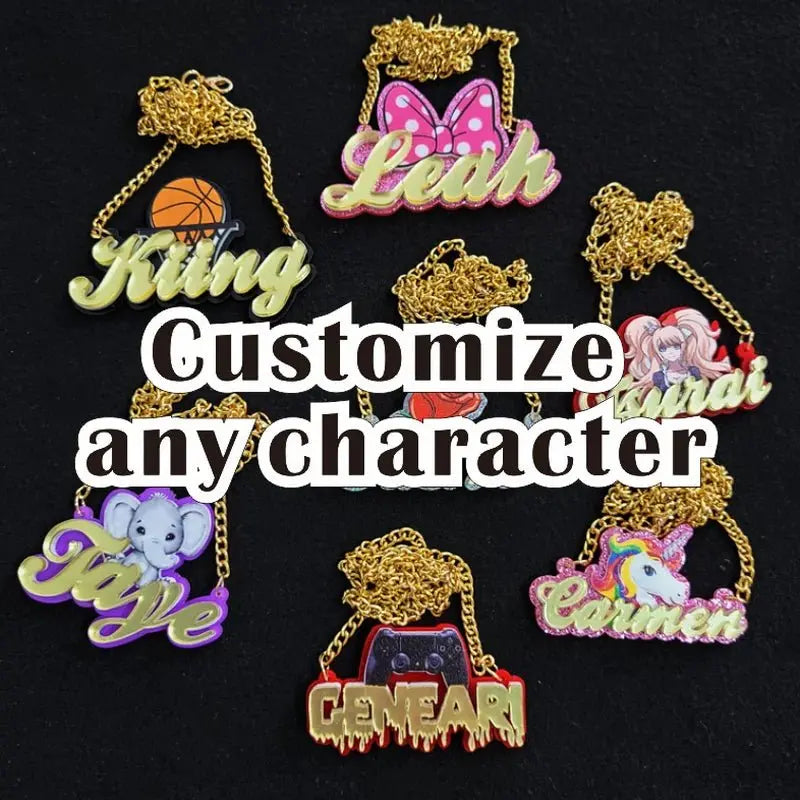 Personalised Kids Pendants acrylic Any Cartoon Character Nameplate Necklaces - Blade & Thread