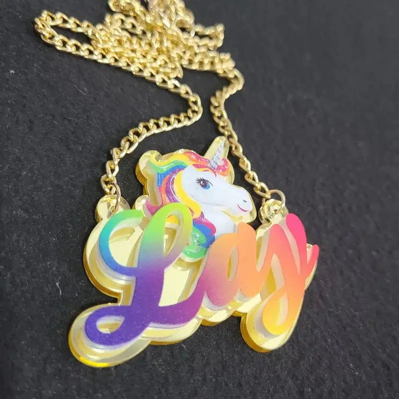 Personalised Kids Pendants acrylic Any Cartoon Character Nameplate Necklaces - Blade & Thread