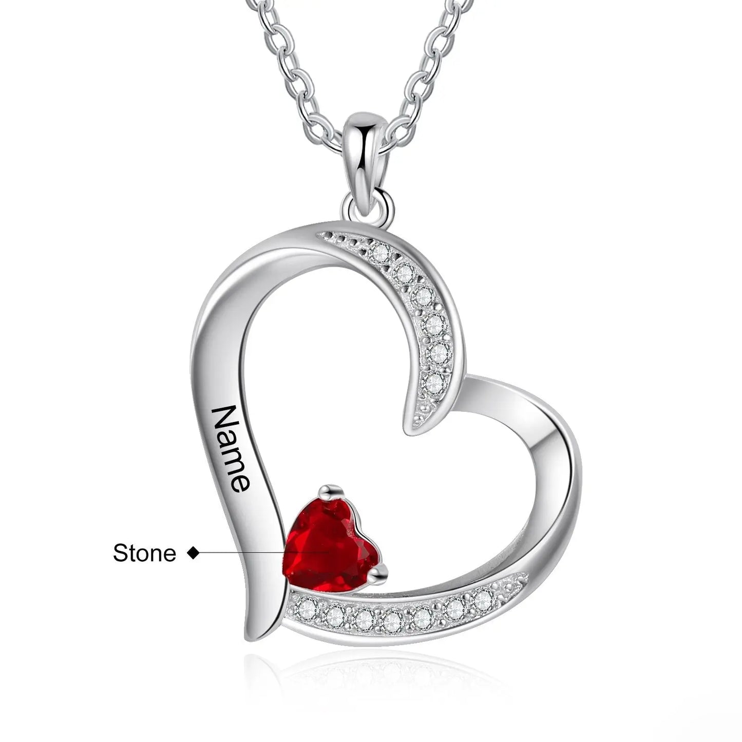 Personalized 1-6 Name Engraving Heart Pendant DIY Birthstone Necklace - Blade & Thread