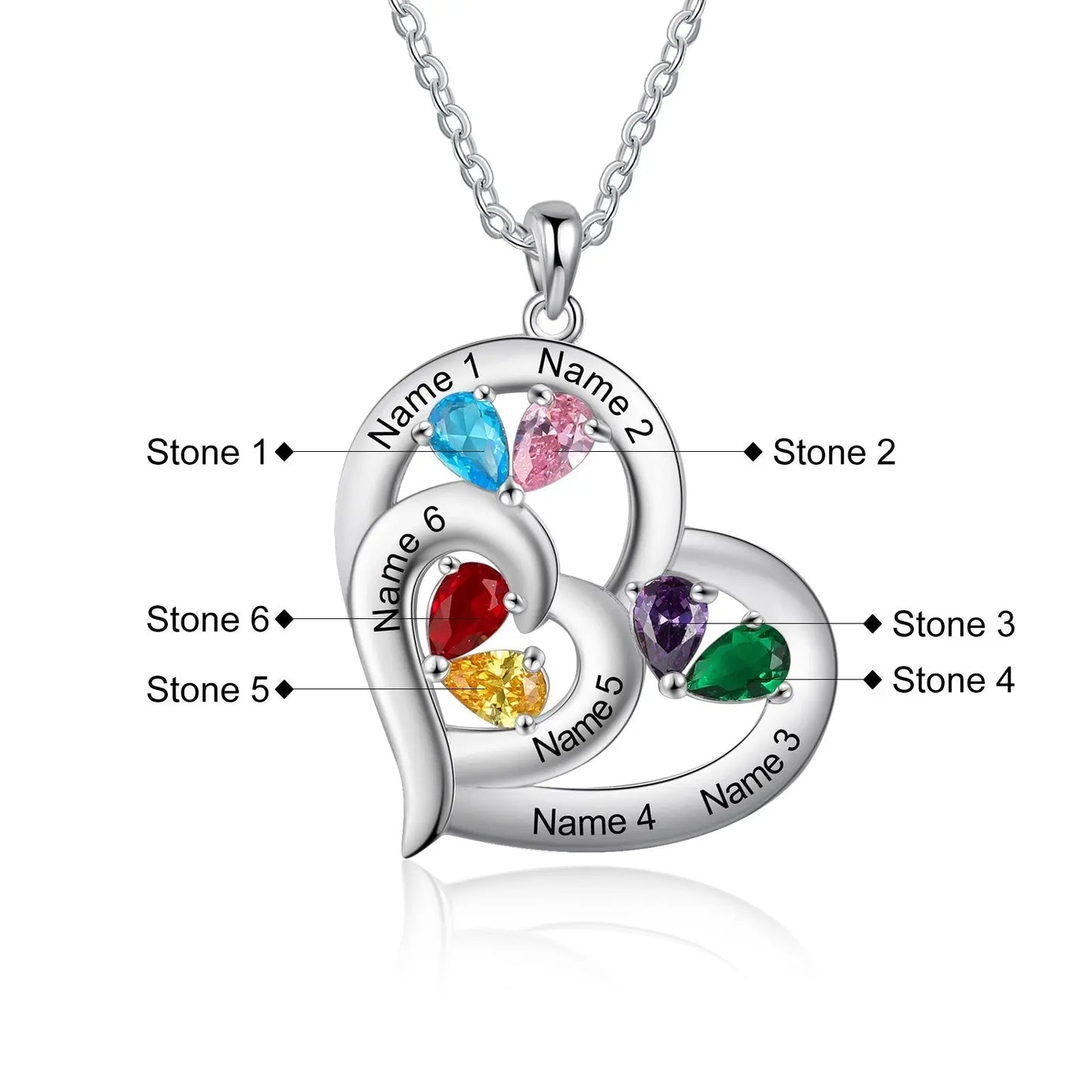 Personalized 1-6 Name Engraving Heart Pendant DIY Birthstone Necklace - Blade & Thread