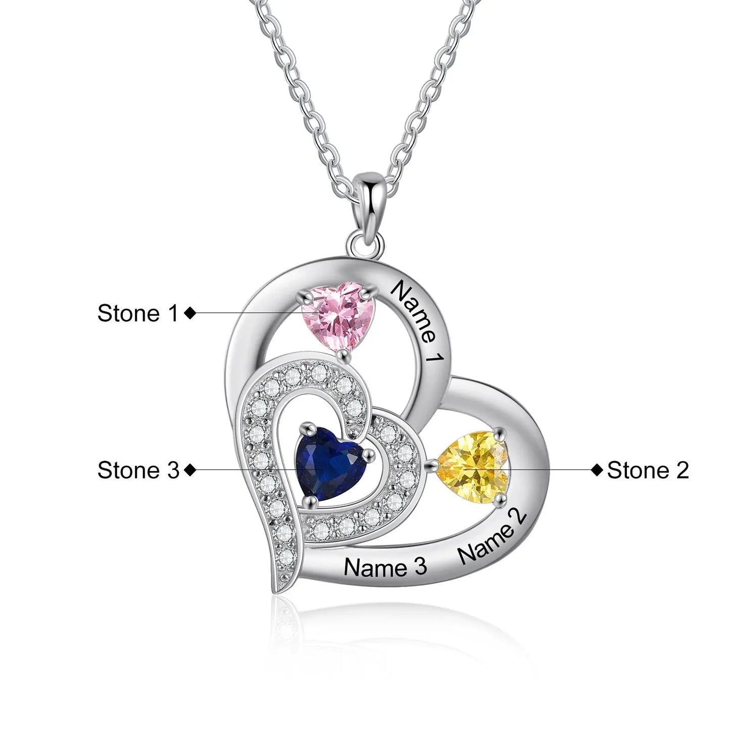 Personalized 1-6 Name Engraving Heart Pendant DIY Birthstone Necklace - Blade & Thread