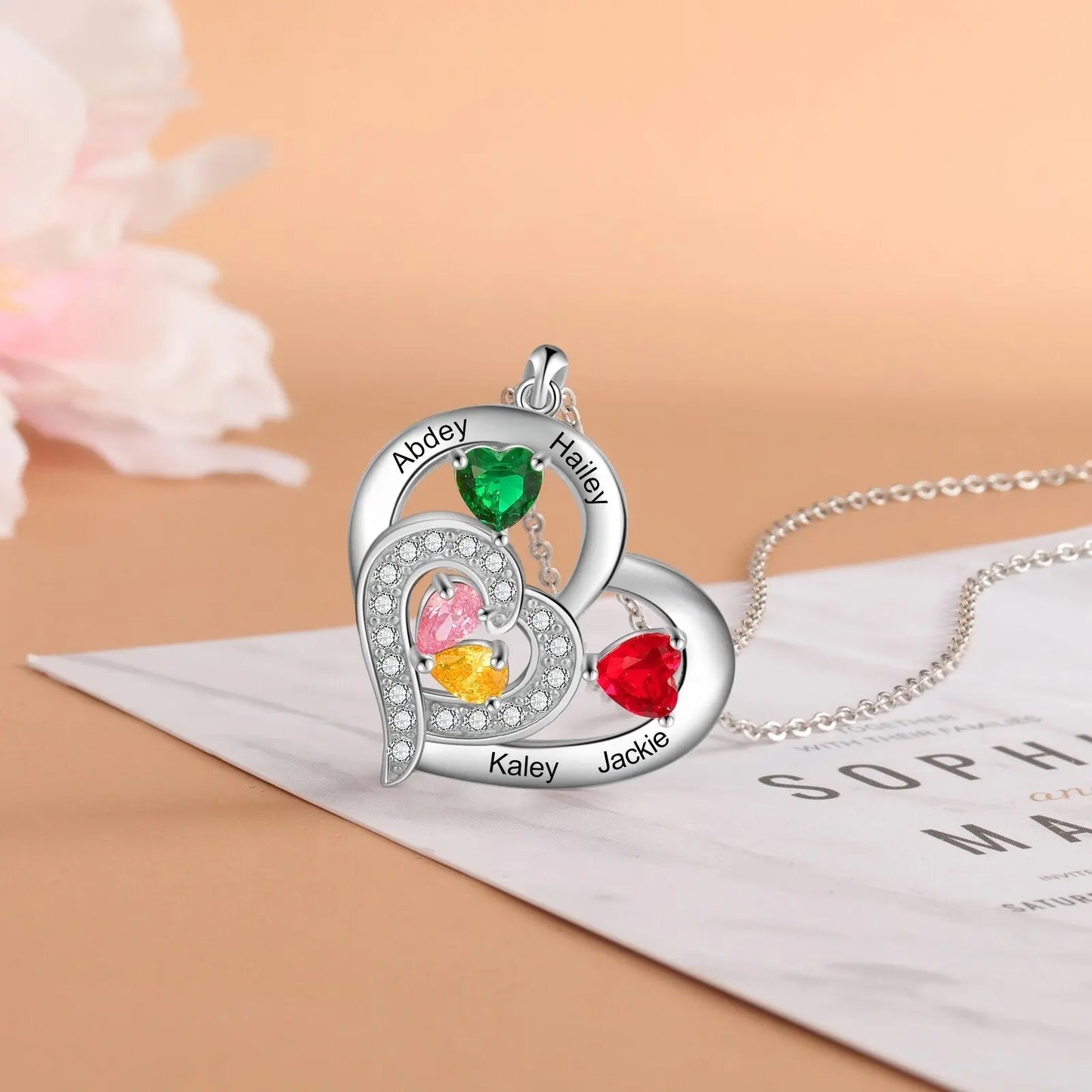 Personalized 1-6 Name Engraving Heart Pendant DIY Birthstone Necklace - Blade & Thread