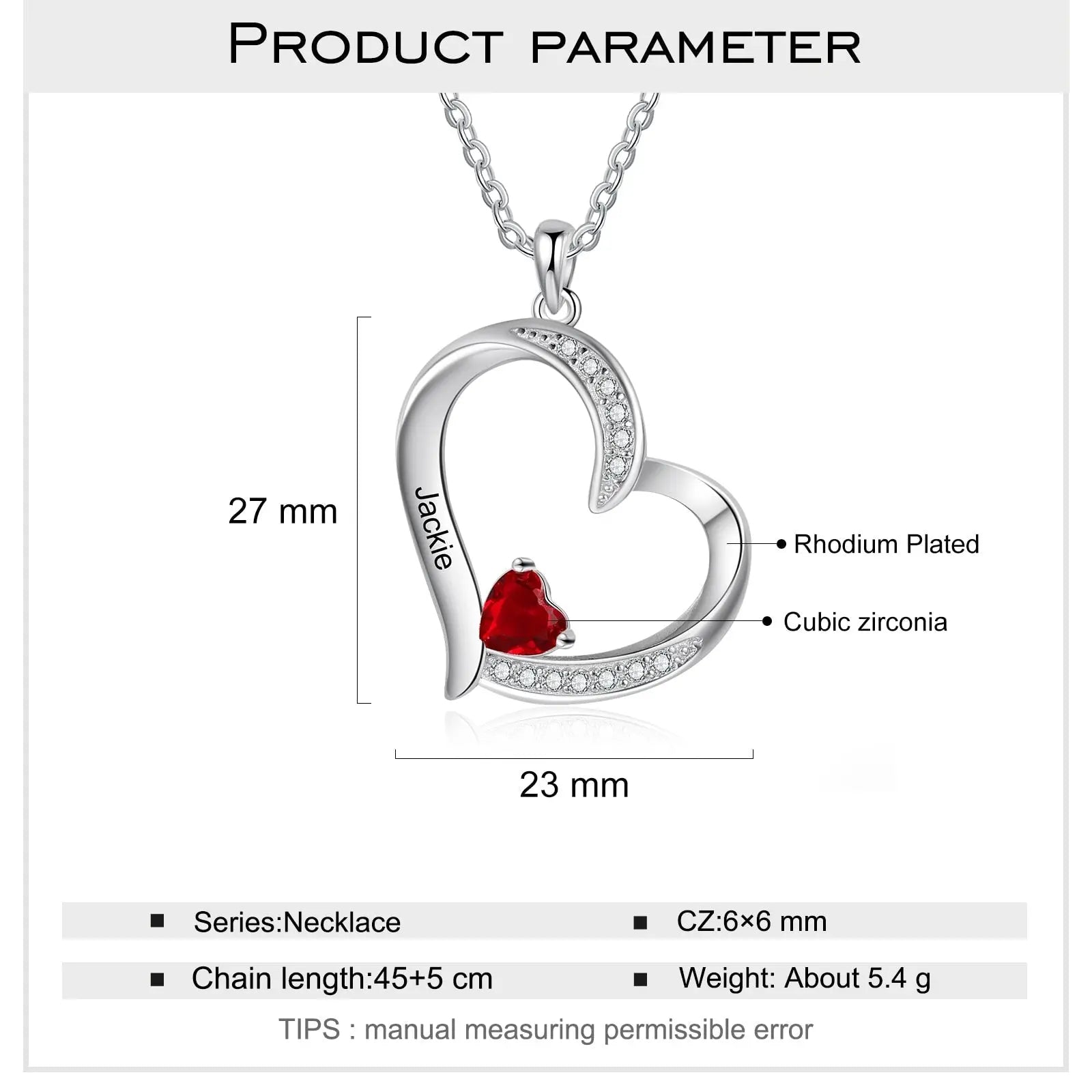 Personalized 1-6 Name Engraving Heart Pendant DIY Birthstone Necklace - Blade & Thread