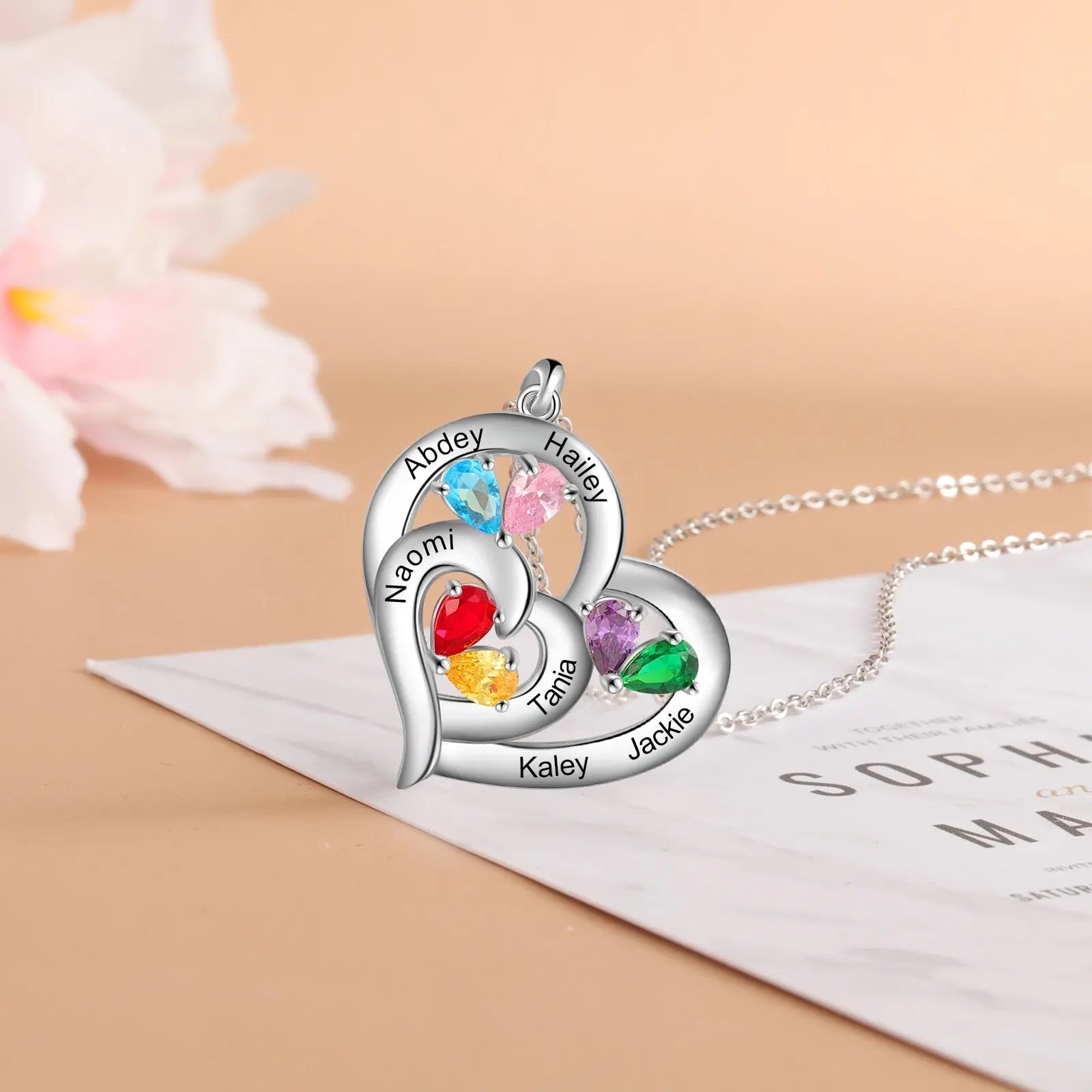 Personalized 1-6 Name Engraving Heart Pendant DIY Birthstone Necklace - Blade & Thread