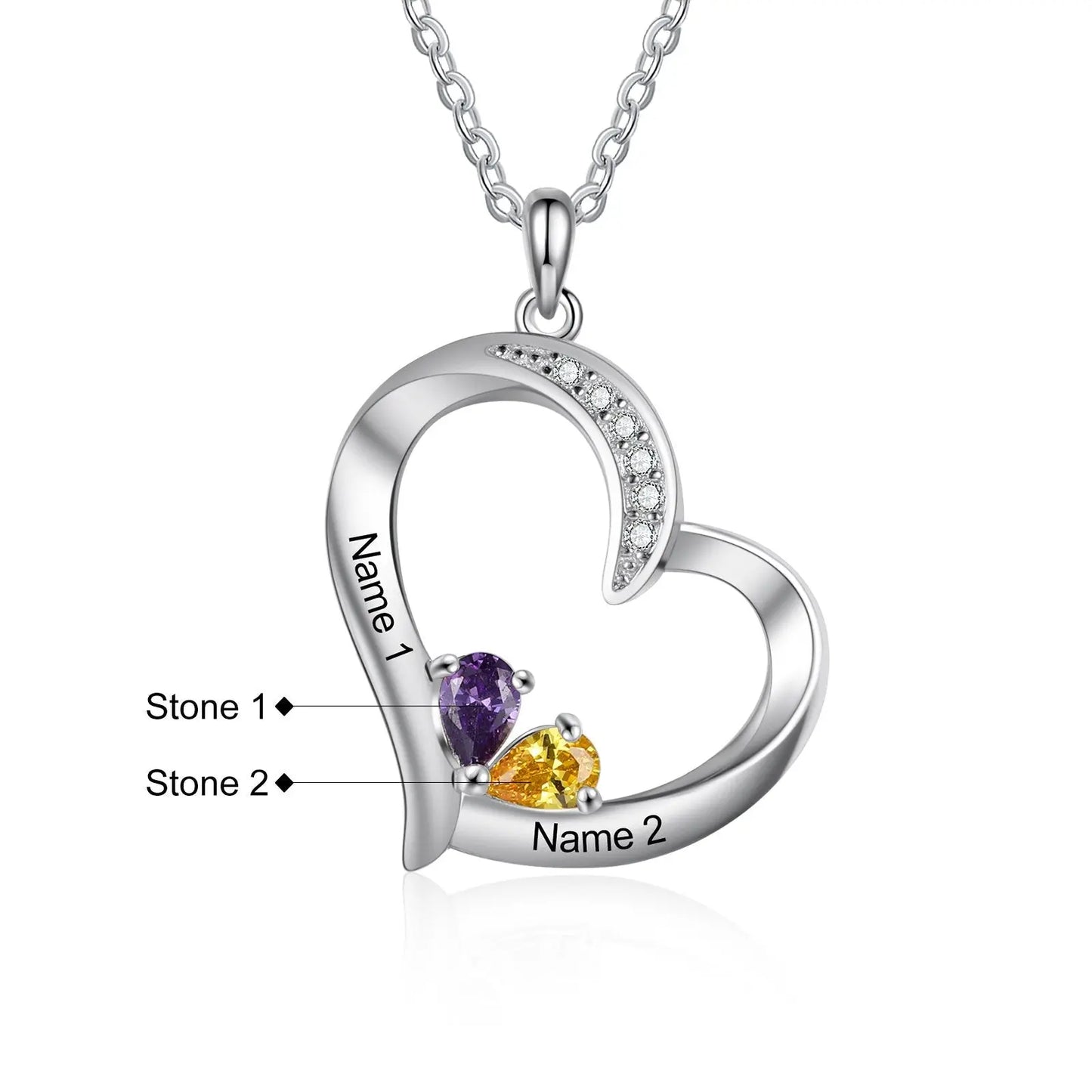 Personalized 1-6 Name Engraving Heart Pendant DIY Birthstone Necklace - Blade & Thread