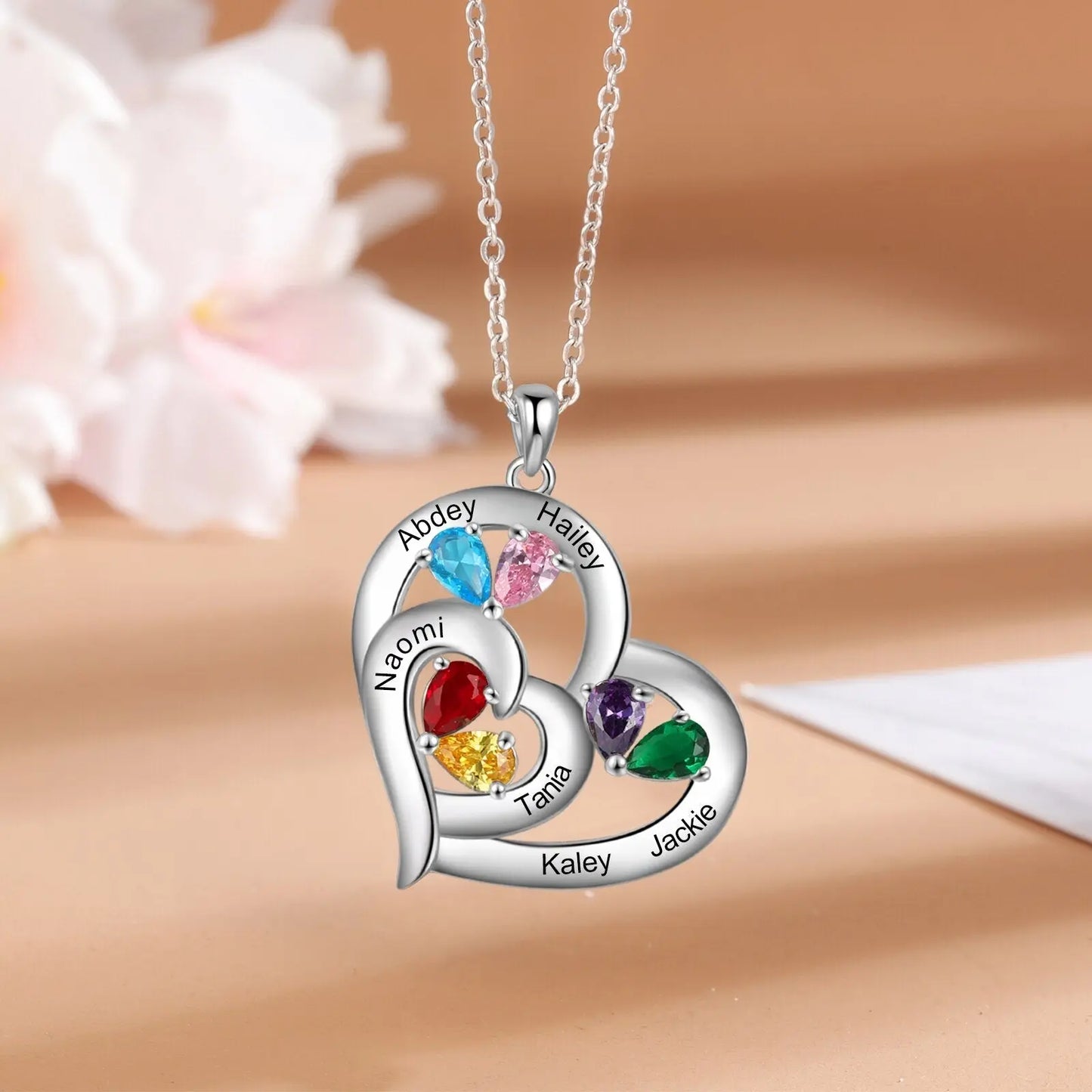 Personalized 1-6 Name Engraving Heart Pendant DIY Birthstone Necklace - Blade & Thread