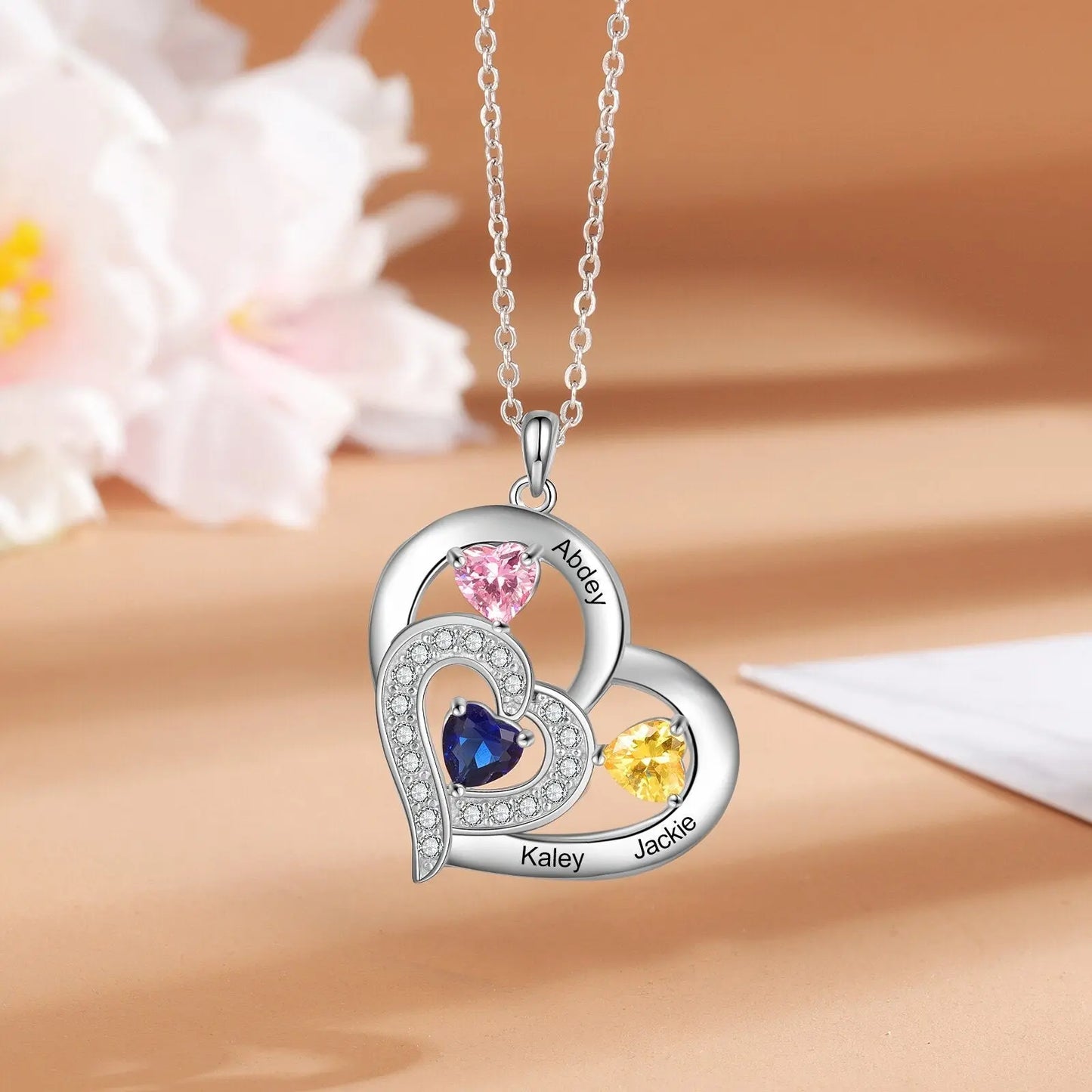 Personalized 1-6 Name Engraving Heart Pendant DIY Birthstone Necklace - Blade & Thread
