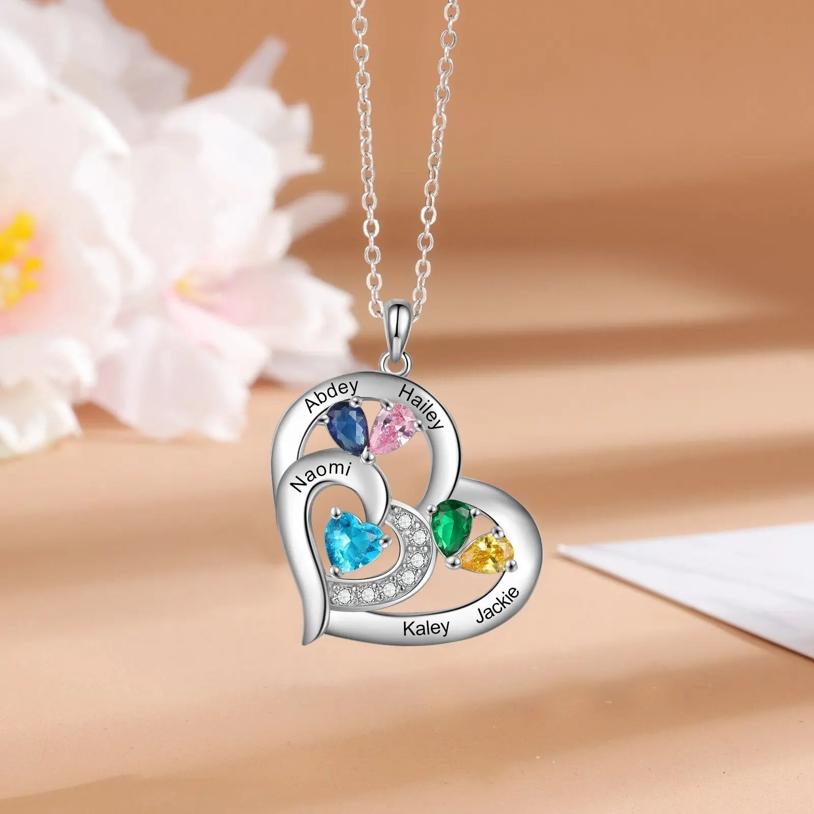 Personalized 1-6 Name Engraving Heart Pendant DIY Birthstone Necklace - Blade & Thread