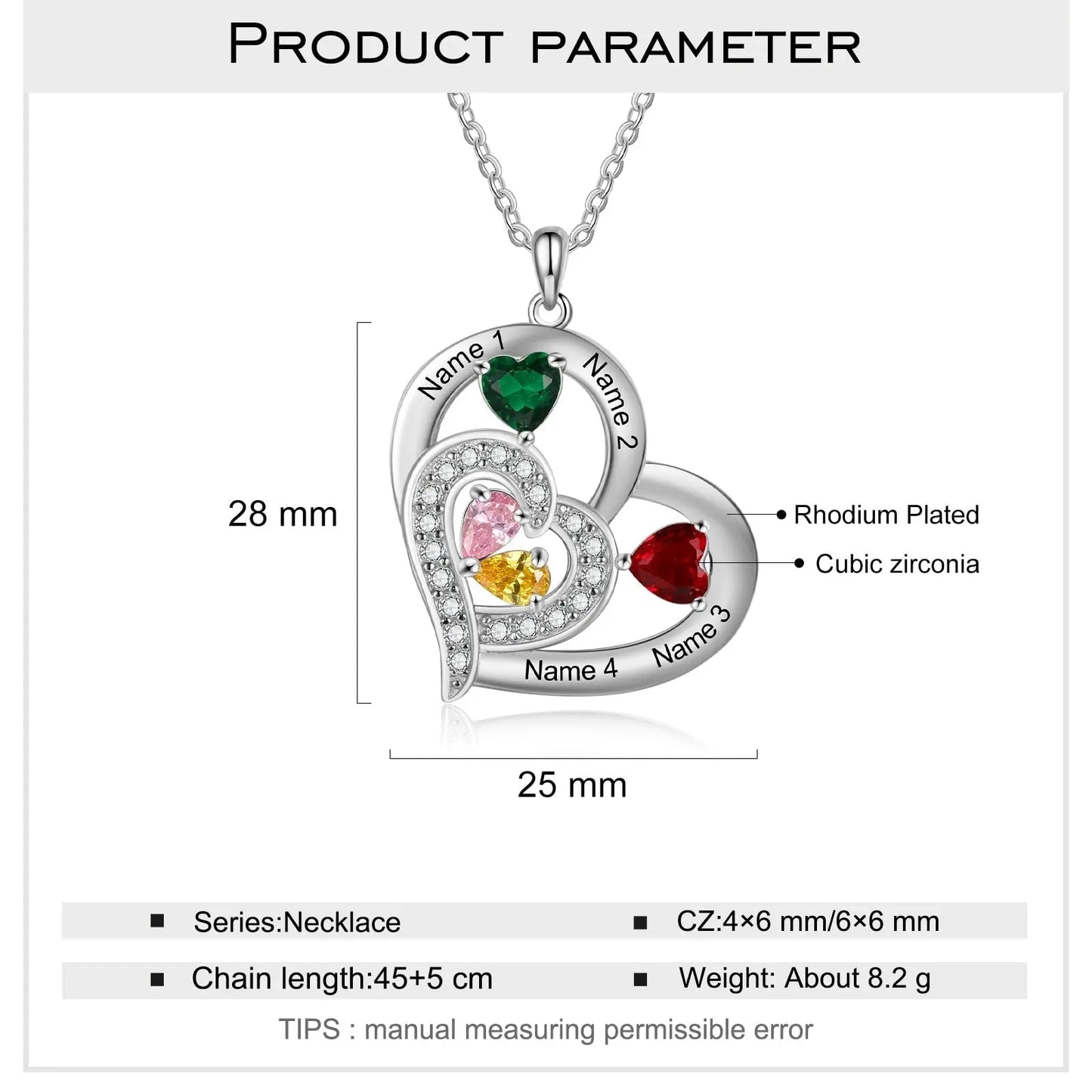 Personalized 1-6 Name Engraving Heart Pendant DIY Birthstone Necklace - Blade & Thread