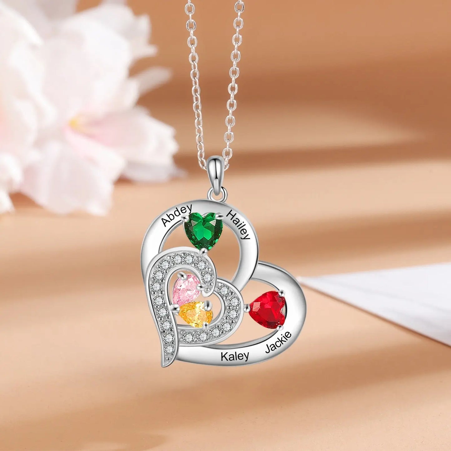 Personalized 1-6 Name Engraving Heart Pendant DIY Birthstone Necklace - Blade & Thread