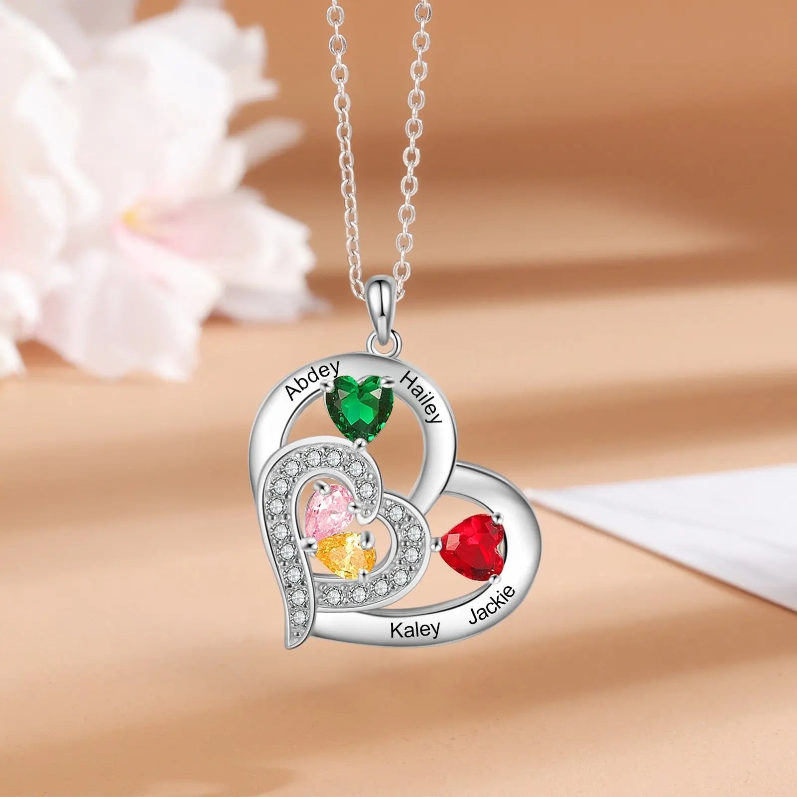 Personalized 1-6 Name Engraving Heart Pendant DIY Birthstone Necklace - Blade & Thread