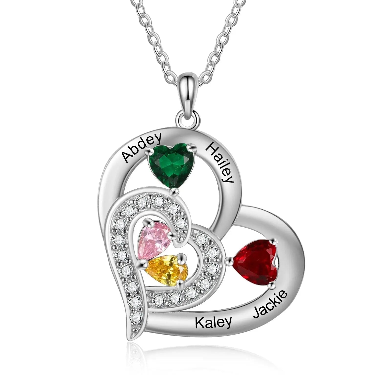 Personalized 1-6 Name Engraving Heart Pendant DIY Birthstone Necklace - Blade & Thread